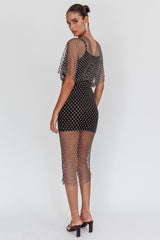 Astra Diamante Fishnet Midi Dress Black