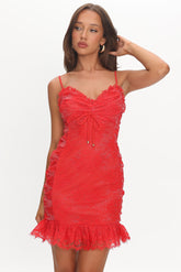 St Tropez Cami Strap Frill Hem Lace Mini Dress Red