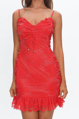 St Tropez Cami Strap Frill Hem Lace Mini Dress Red