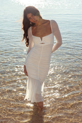 Nadia Long Sleeve Fishtail Midi Dress White