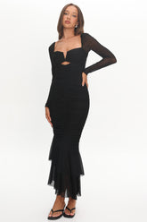 Nadia Long Sleeve Fishtail Midi Dress Black