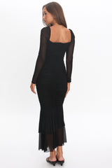 Nadia Long Sleeve Fishtail Midi Dress Black