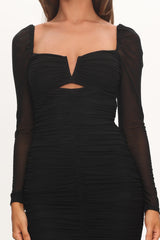 Nadia Long Sleeve Fishtail Midi Dress Black