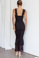 Nadia Ruched Fishtail Maxi Dress Black