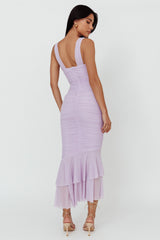 Nadia Ruched Fishtail Maxi Dress Lilac