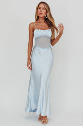 Nerida Sheer Waist Back Twist Maxi Dress Blue