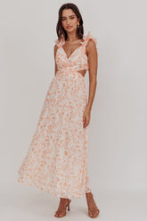 Madara Lace-Up Back Maxi Dress Flowers Orange