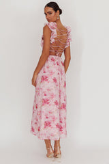 Madara Lace-Up Back Floral Maxi Dress Lilac