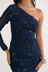 Deanna One-Shoulder Sleeve Maxi Dress Embellished Navy