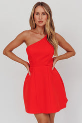 Opulent One-Shoulder Mini Dress Red