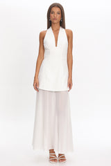 Opulent Halterneck Layered Maxi Dress White