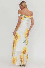 Moonlit Magic Off-Shoulder Split Maxi Dress Flower Yellow