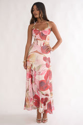 Moonlit Magic Halterneck Split Maxi Dress Floral Red