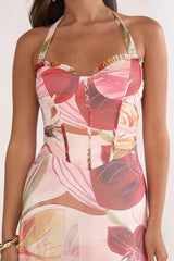 Moonlit Magic Halterneck Split Maxi Dress Floral Red