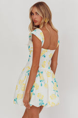 Cadi Twist Bust Balloon Mini Dress Floral Yellow