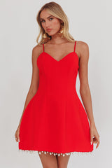 Besos Pearl Hem Mini Dress Red