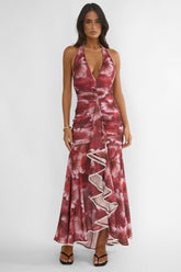 Kamilah Ruched Ruffle Maxi Dress Floral Red