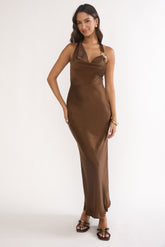 Girl's Night Halterneck Maxi Dress Chocolate