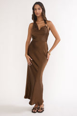 Girl's Night Halterneck Maxi Dress Chocolate