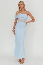 Gala One-Shoulder Sheer Waist Maxi Dress Blue