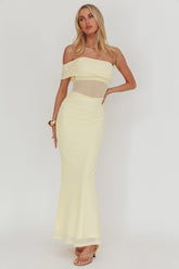 Gala One-Shoulder Sheer Waist Maxi Dress Yellow