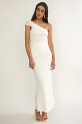 Gala One-Shoulder Textured Maxi Dress White