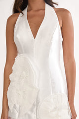 Elyria 3D Ruffle Halter Maxi Dress White