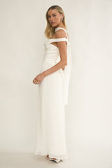 Quinnae Off-Shoulder Accordion Pleat Maxi Dress White