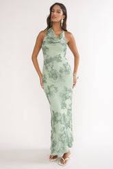 Kirralee Asymmetric Halterneck Embellished Maxi Dress Aqua Green