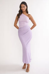 Divina One-Shoulder Gathered Waist Maxi Dress Lilac