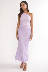Divina One-Shoulder Gathered Waist Maxi Dress Lilac