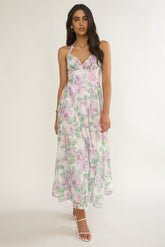 Florent Sweetheart Halterneck Maxi Dress Lace Lilac