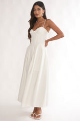 Kearsy Box Pleat Sweetheart Neckline Midi Dress White