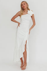 Dena One-Shoulder Frill Hem Maxi Dress White