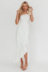Dena One-Shoulder Frill Hem Maxi Dress White