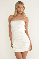 Mirisa Flower Accent Smocked Mini Dress White