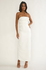 Fleur Sky Strapless Pleat Bust Maxi Dress White