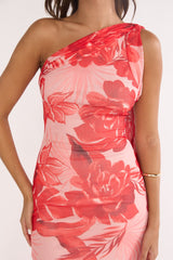 Ilyse Neck Scarf One-Shoulder Maxi Dress Floral Red