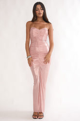 Nerina Strapless Ruched Maxi Dress Rose