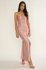 Nerina Strapless Ruched Maxi Dress Rose