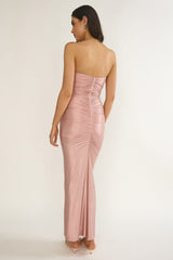 Nerina Strapless Ruched Maxi Dress Rose