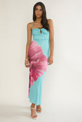 Orabella Waterdrop Wire Bust Maxi Dress Floral Aqua