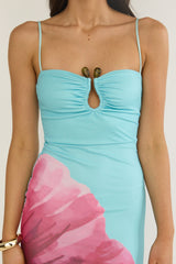 Orabella Waterdrop Wire Bust Maxi Dress Floral Aqua