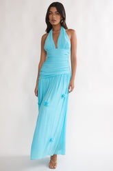 To The Sky Halterneck Maxi Dress Aqua
