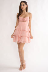 Ayala Strapless Ruffle Mini Dress Pink