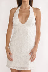 Averina Rosette Halterneck Mini Dress White