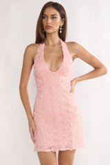 Averina Rosette Halterneck Mini Dress Pink