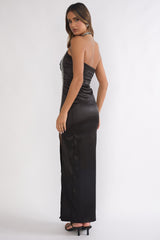 Glitterati Halter Diamante Maxi Dress Black