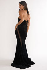 Azelia Velvet Mesh Maxi Dress Black