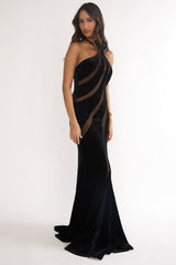 Azelia Velvet Mesh Maxi Dress Black
